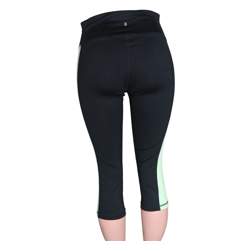 Ideology Capri Leggings Size M Black Green Neon Panels on Sides Waistband Pocket - Picture 3 of 9